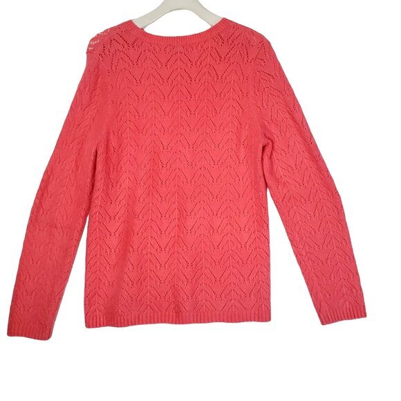 TALBOTS Womens Pointelle Sweater SZ XL Open‎ Knit Pink Pullover Long Sleeves - Picture 3 of 10